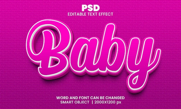 Baby 3d editable text effect Premium Psd with background