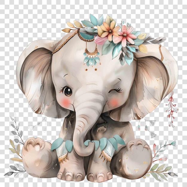 Baby Boho Elephant Clipart illustration watercolor