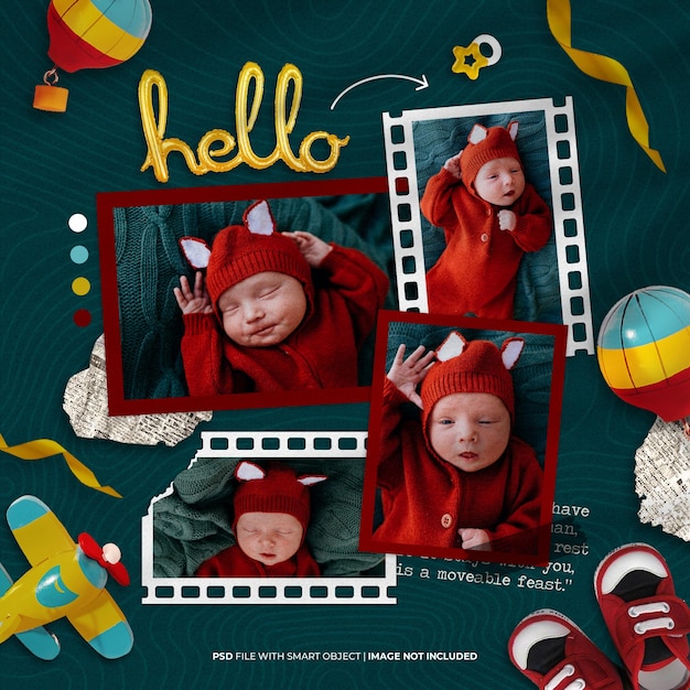 Baby born polaroid photo frame set mockup