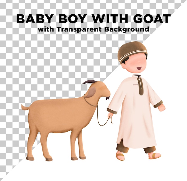 Baby Boy with Goat Photo PSD with Transparent Background