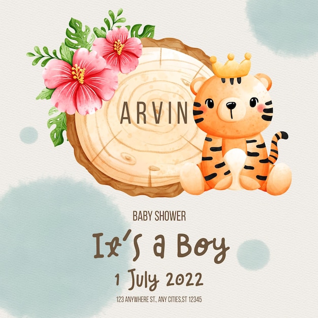 PSD baby boy with safari animal template baby shower template