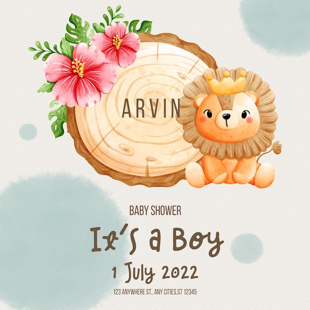 PSD baby boy with safari animal template baby shower template