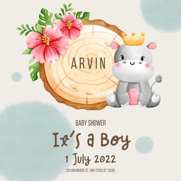 PSD baby boy with safari animal template baby shower template