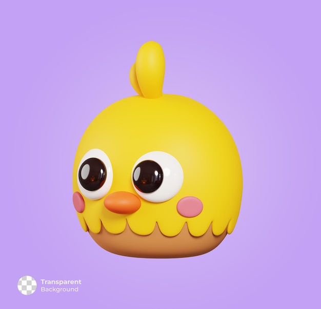 Baby Chick Side View Isolated Cute Cartoon Animal Head 3D Render Illustration