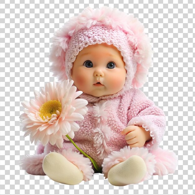 PSD baby cute fluffy doll flower isolated on transparent background