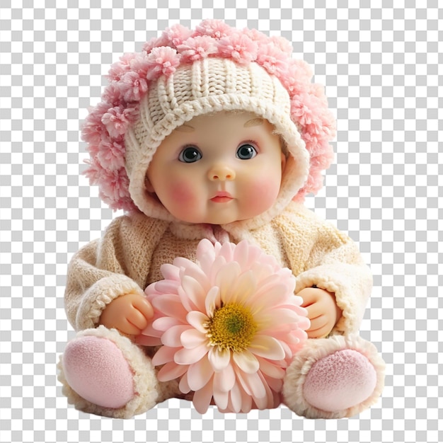 PSD baby cute fluffy doll flower isolated on transparent background