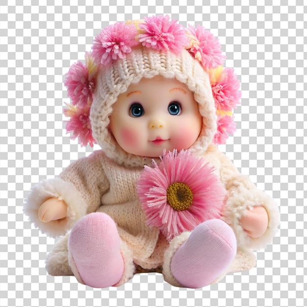 PSD baby cute fluffy doll flower isolated on transparent background