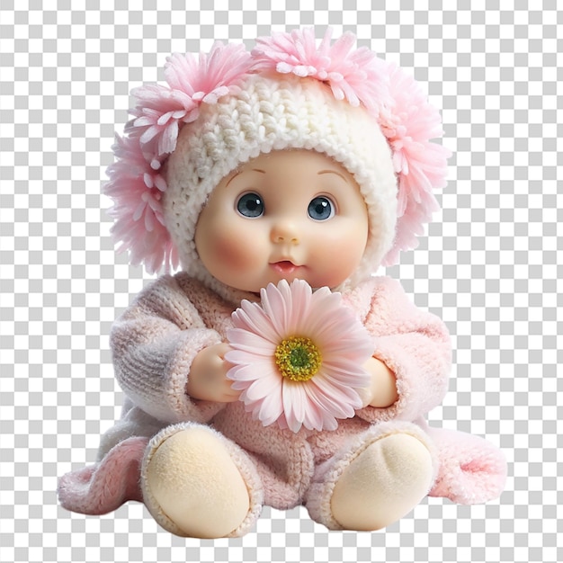 PSD baby cute fluffy doll flower isolated on transparent background