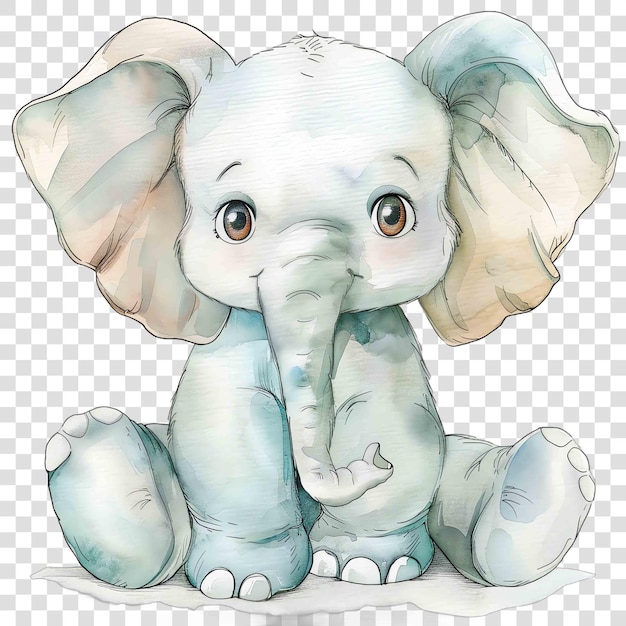 PSD baby elephant watercolor nurseryon transparent background