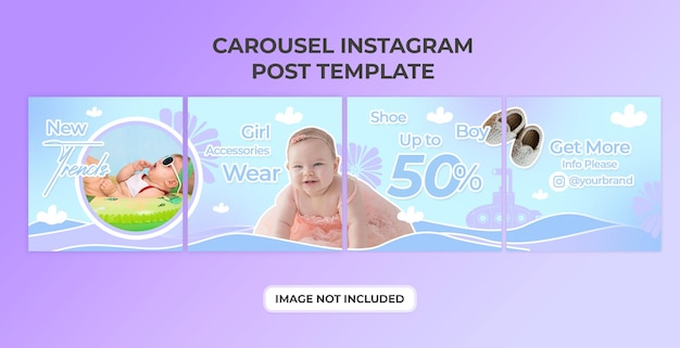 Baby fashion social media carousel post template premium