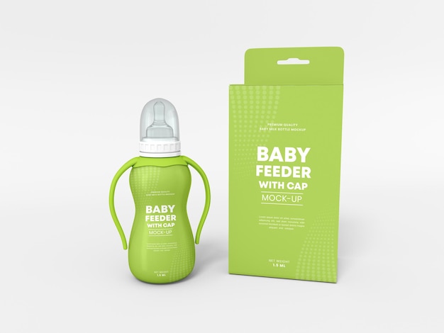 Baby feeder bottle with cap mockup