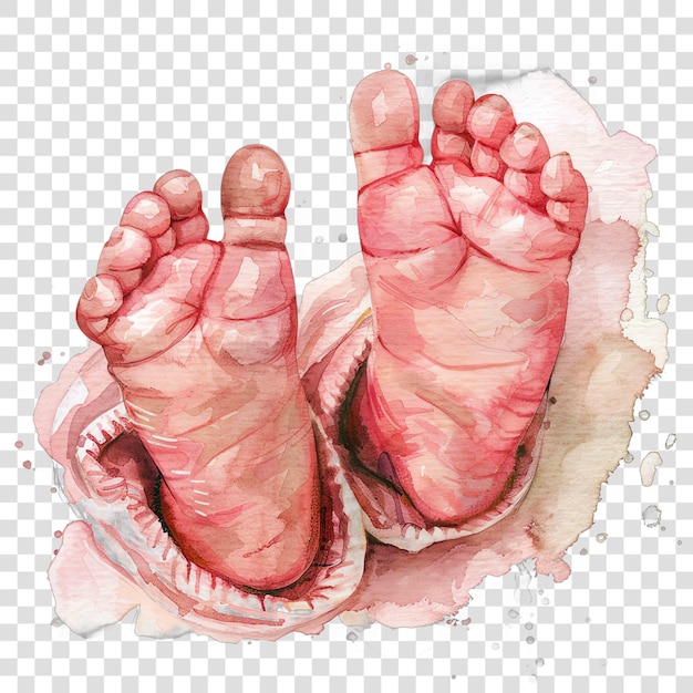 PSD baby feet watercolor nurseryon transparent background