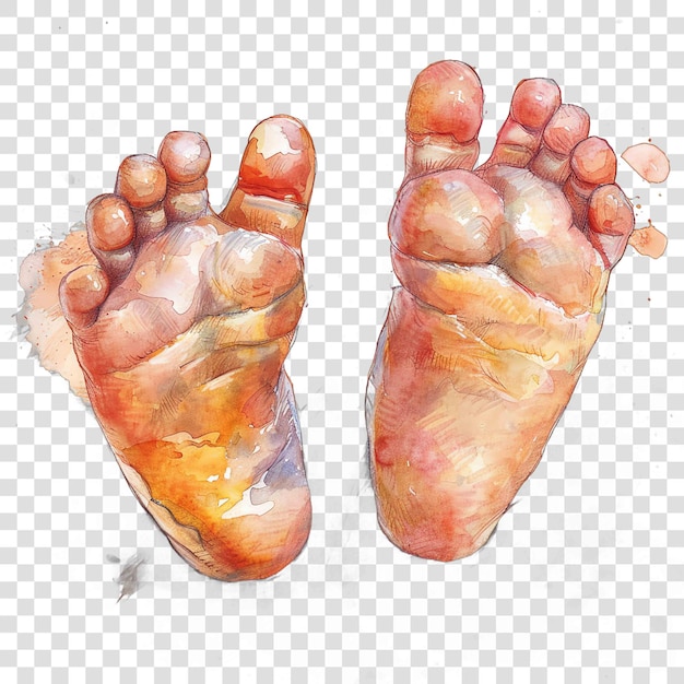 PSD baby feet watercolor nurseryon transparent background