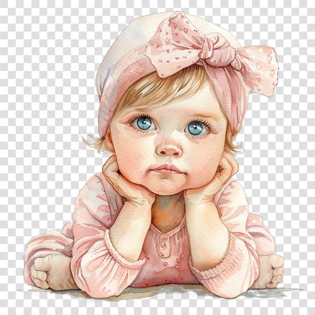 Baby girl watercolor nurseryon transparent background