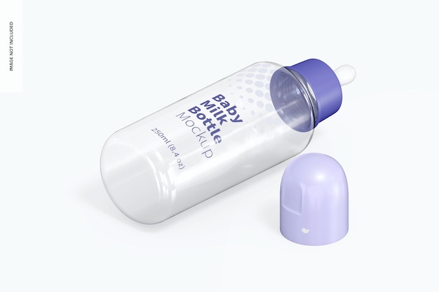 Baby Milk Bottle Mockup, Isometric Left View