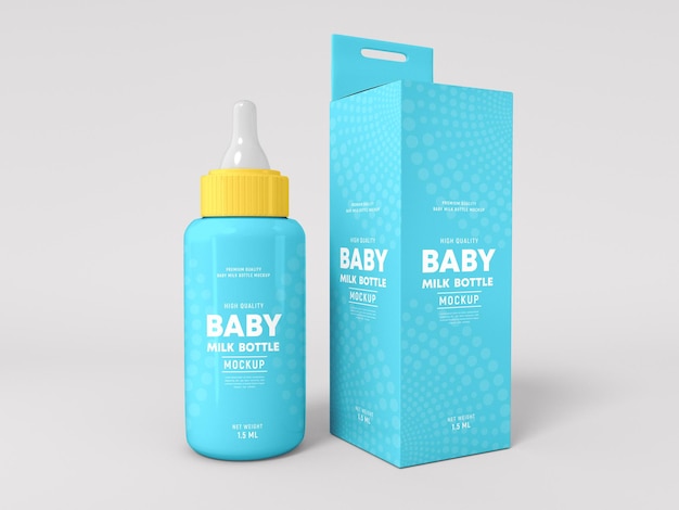 Baby Milk Bottle with Box Mockup