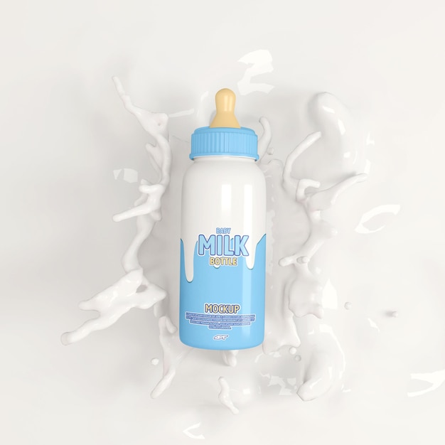 Baby milk bottle with splash mockup design