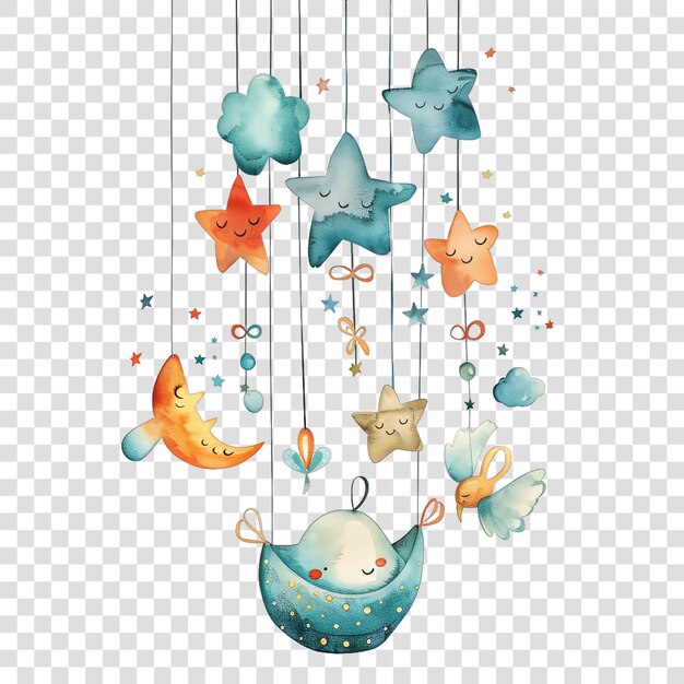 Baby mobile watercolor nurseryon transparent background