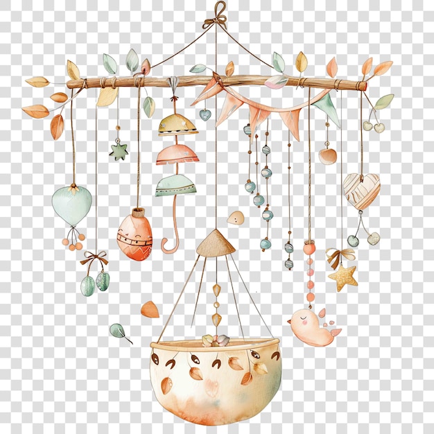 Baby mobile watercolor nurseryon transparent background