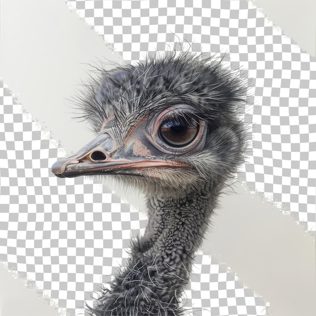 PSD a baby ostrich with a white background and a black and white checkered background