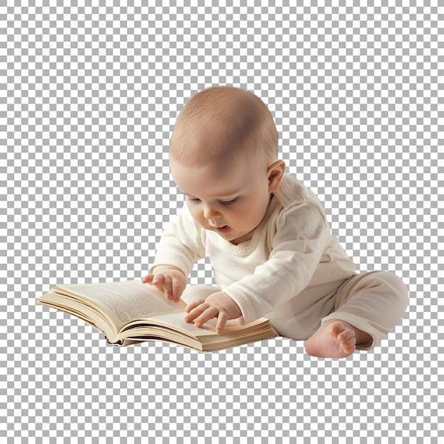 Baby Reading Book on Transparent Background Ai Generated