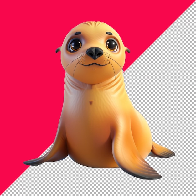 PSD baby sea lion cartoon isometric render white background png psd