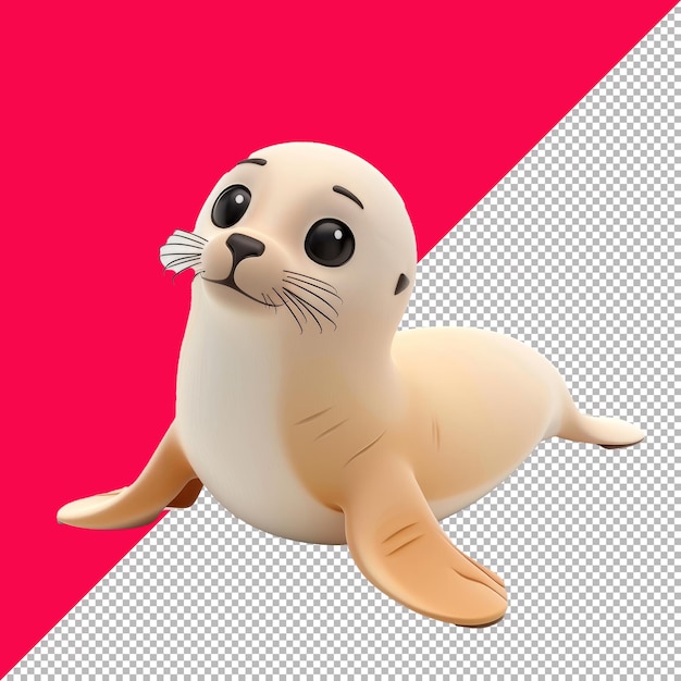 Baby Seal Cartoon Isometric Render white background PNG PSD