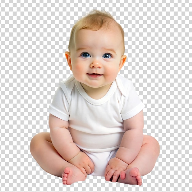 PSD baby sitting on floor smiling on transparent background