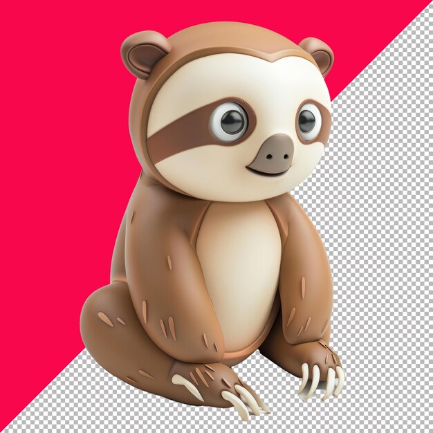 PSD baby sloth cartoon isometric render white background png psd