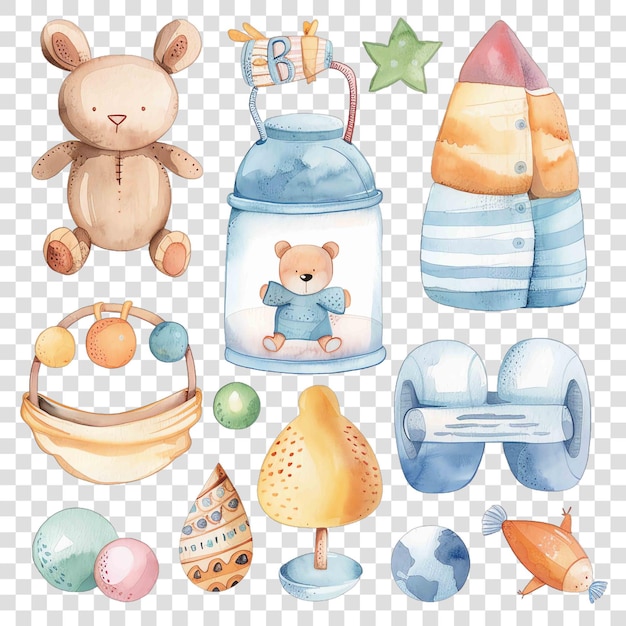 PSD baby toys watercolor nurseryon transparent background