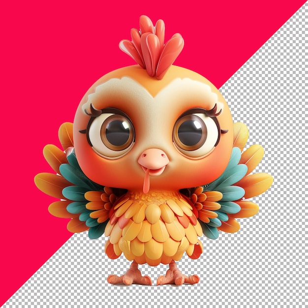 Baby Turkey Cartoon Isometric Render white background PNG PSD