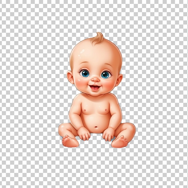 a baby with blue eyes sits on a transparent background