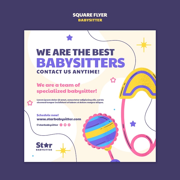 PSD babysitter job square flyer template