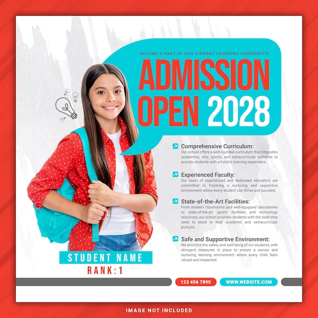 PSD back 2 school education admission open social media post banner template