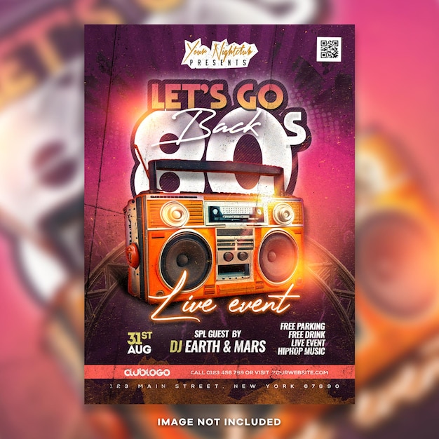 PSD back to 80s night club party flyer template psd