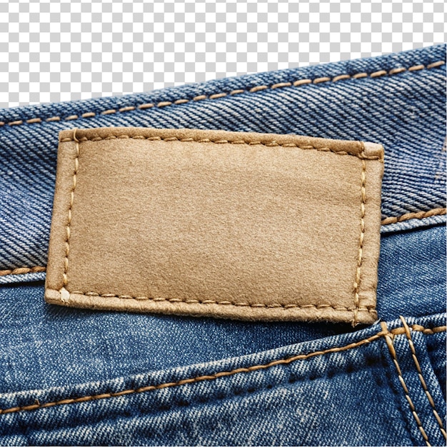 Back blue jeans leather label isolated on transparent background