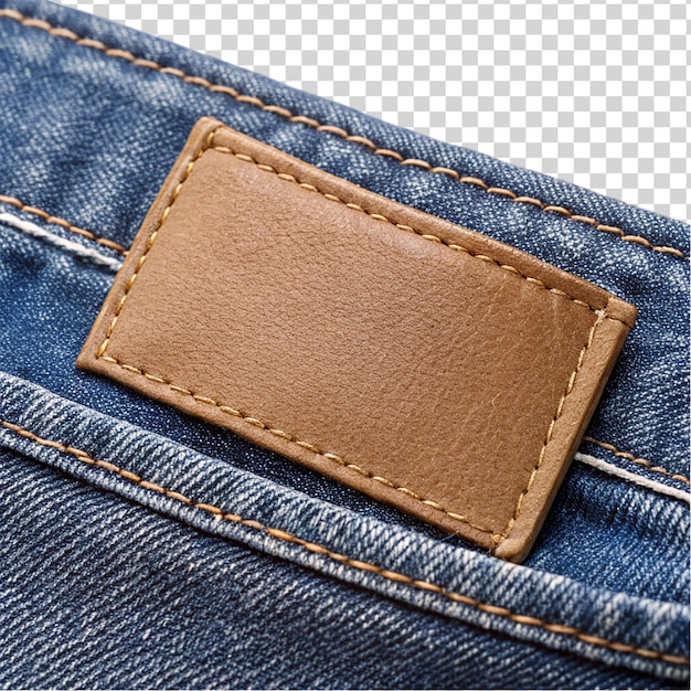 Back blue jeans leather label isolated on transparent background