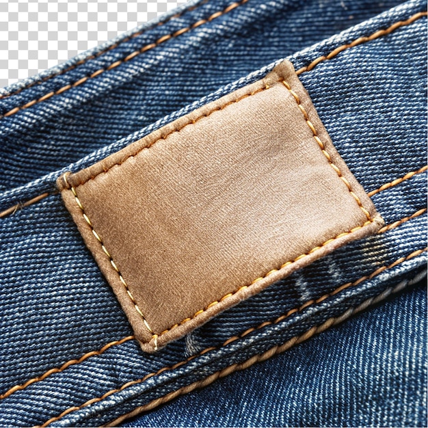 Back blue jeans leather label isolated on transparent background