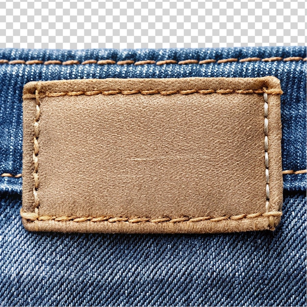 PSD back blue jeans leather label isolated on transparent background