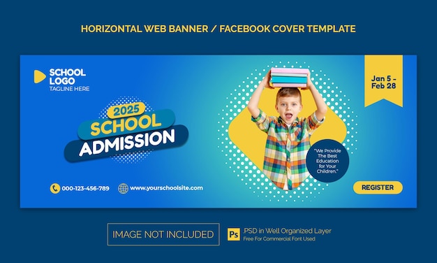 Back To School Admission Horizontal Banner or Facebook Cover Advertising Template