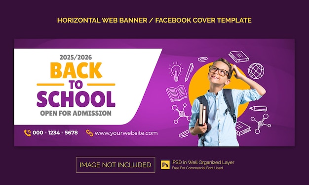 Back To School Admission Horizontal Banner or Facebook Cover Advertising Template