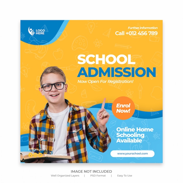 Back to school admission marketing social media post or banner template