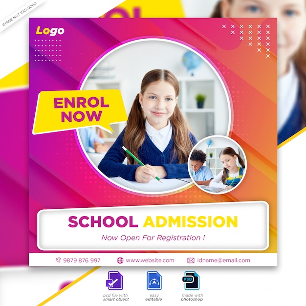 Back to school admission marketing social media post or square flyer template Premium Psd