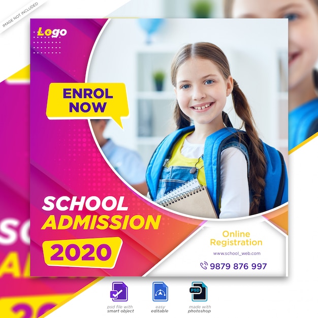 Back to school admission marketing social media post or square flyer template Premium Psd