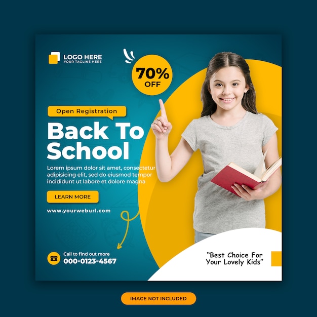 Back to school admission offer social media post banner design template