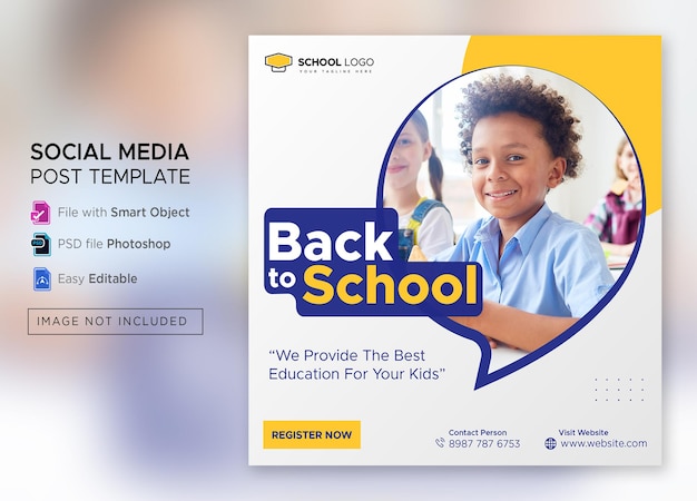 Back to school admission social media post or square flyer template Premium Psd