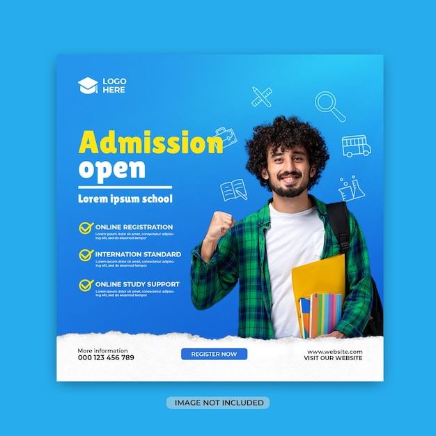 Back to school admission social media square flyer or instagram post