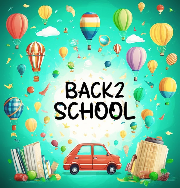 PSD back to school background banner with red backpack school supplies like notebook pen pencil colors