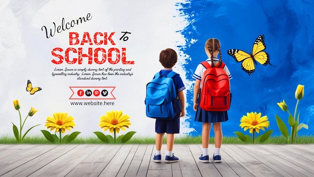 Back to school background with happy children