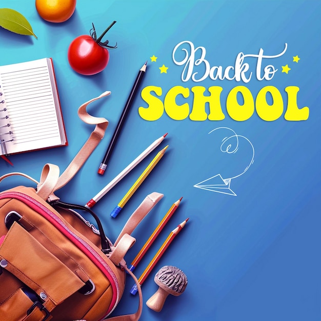 Back to school background with pencil pen bag book realistic